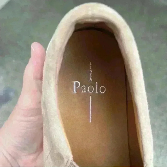 Linea Paolo Lolo Ruffle Women 10M Suede Beige Tan Sneaker Slip On Flat Platform - Picture 6 of 8